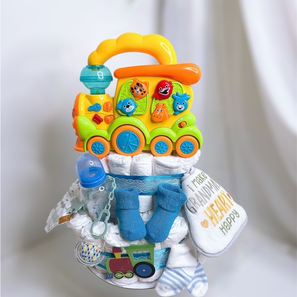 Sound Animals train Diaper Cake Baby shower gift